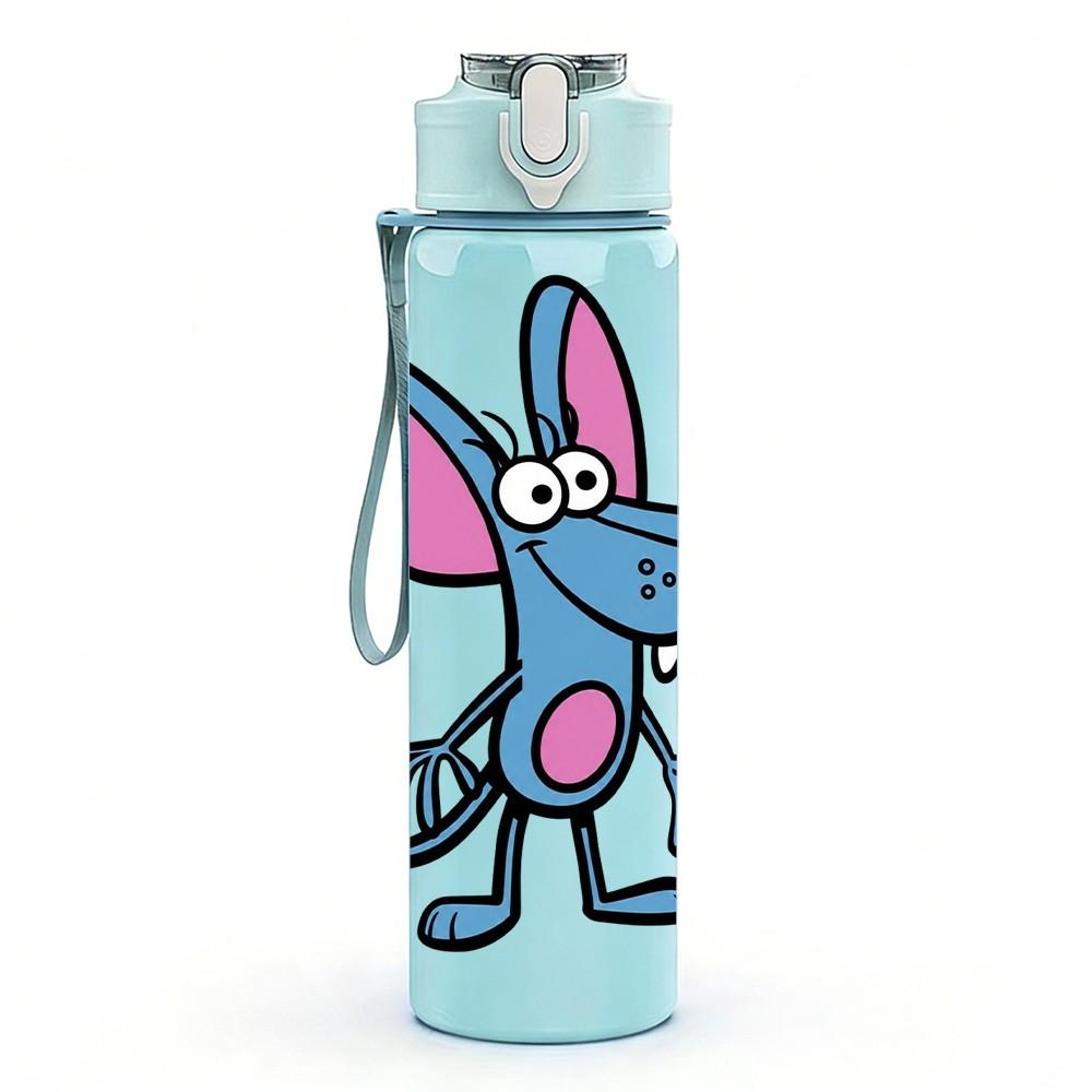 1PC Little Grey Mouse Cartoon 750ml Color Plastic Sports Water Bottle Leakproof Flip Straw Lid Suitable for Sports Office Home Use