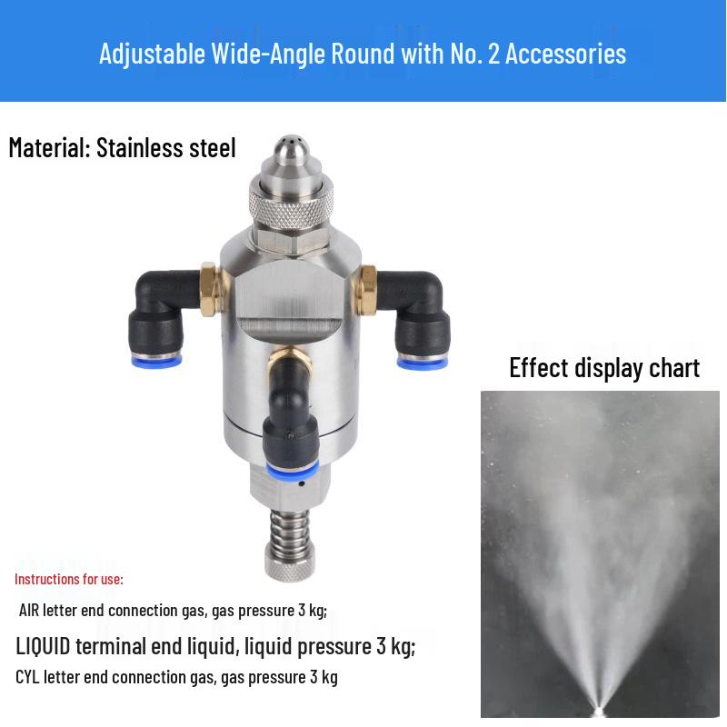 Stainless Steel Anti-Drip Triple-Fluid Air Atomizing Nozzle with Siphon and Circular Fan Spray