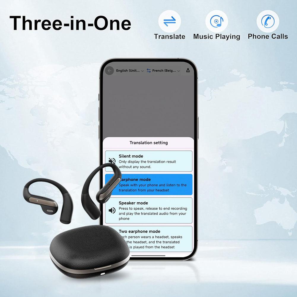 Smart AI Translation Headset Semi-in-ear Translator Earphones with 144+ Languages BT Translation Headset for Travel & Business