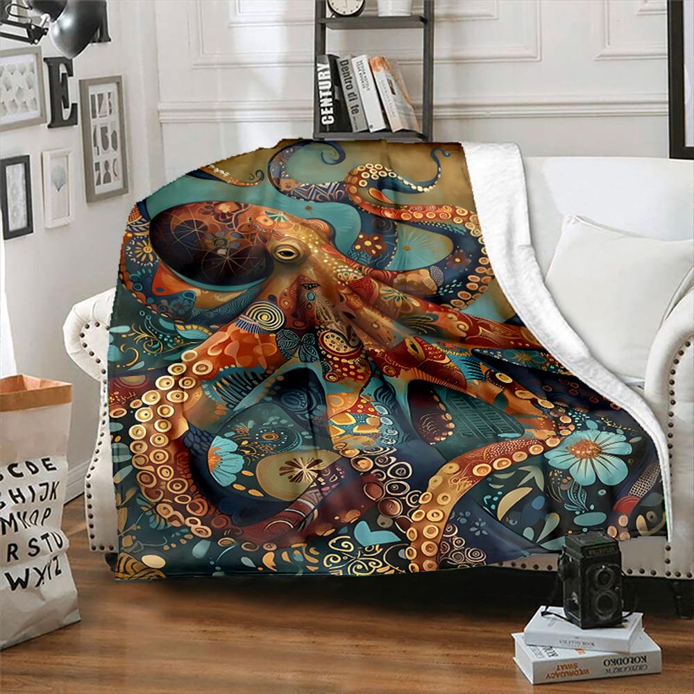 1PC Colorful octopus, abstract art  Print Blanket Warm Soft Suitable for All Seasons for Home Sofa Travel Camping Picnics RV