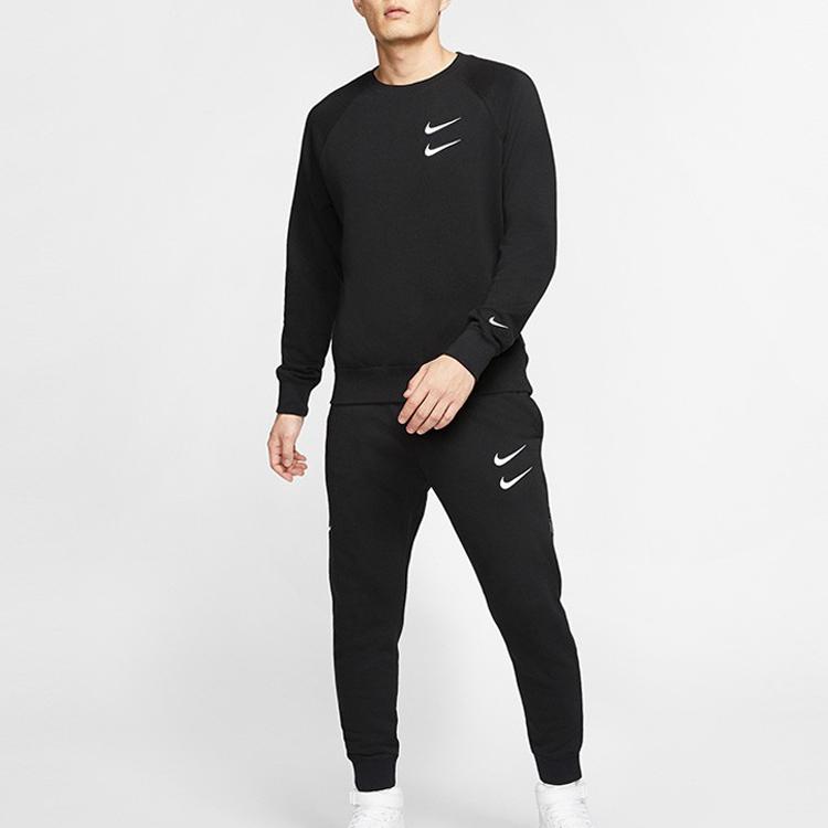 Nike Embroidered Swoosh Crew Neck Sweatshirt Men Tops Black CJ4872-010