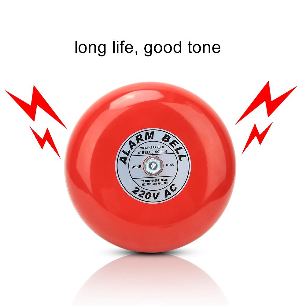 CB 6B Fire Alarm Bell 150mm 95dB Red Industrial Building Elevator Alarm Bell AC220V 60mA