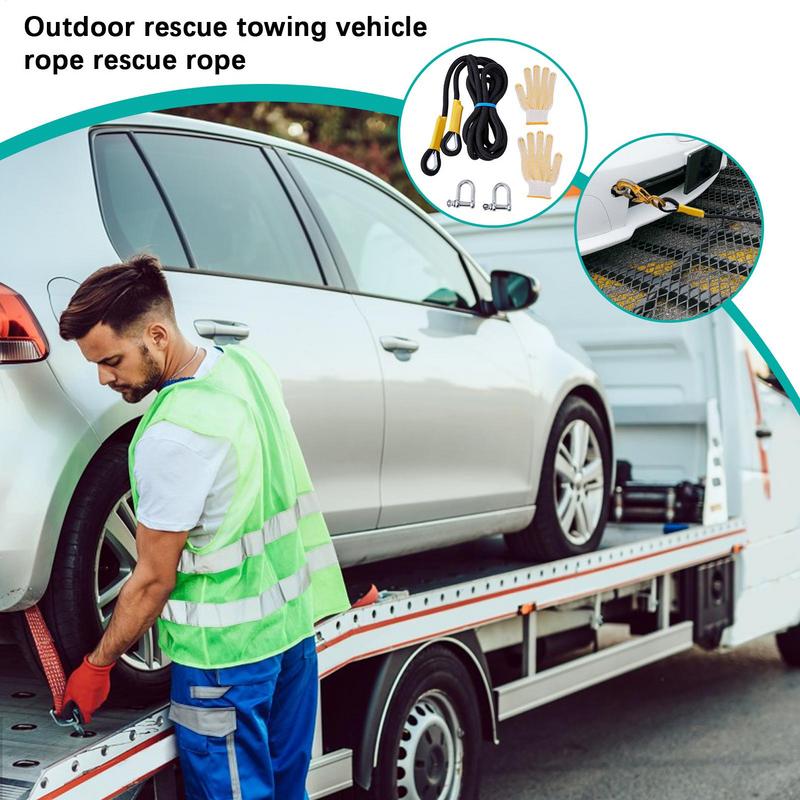 Car Emergency Rescue Rope Portable Recovery Tow Strap Heavy Duty Outdoor Car Tow Strap SUV ATV Tow Strap with Protective Mittens