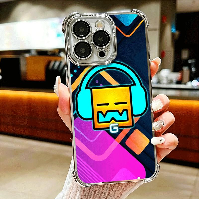 Geometry Dash Game Plating Phone Case For Iphone 16 17 Pro Max Air 16E 14 15 Plus 12 13 Mini Anti-Fall Airabag Cover