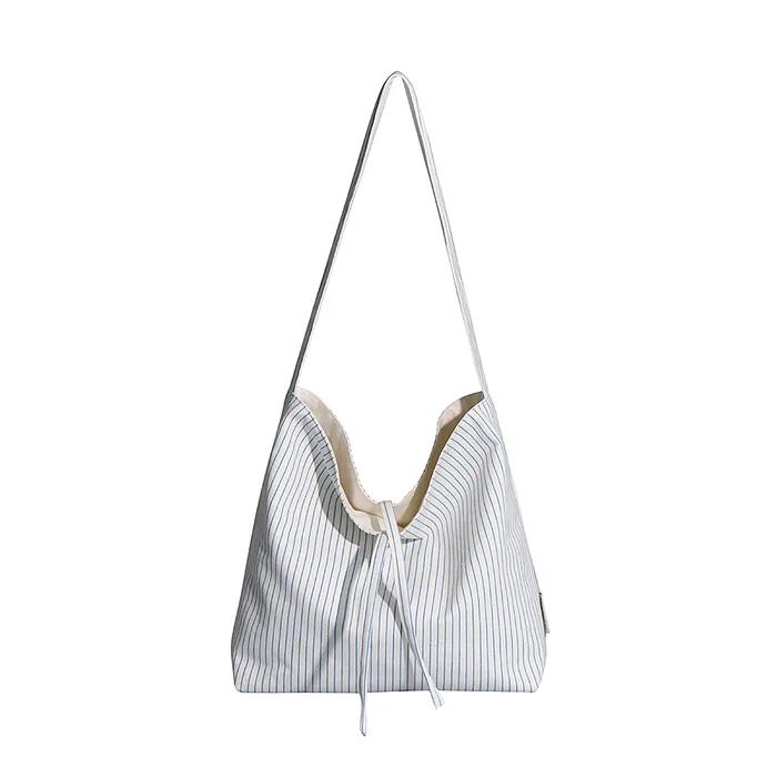 Plain Easy Reversible Shoulder Bag - Striped Ivory