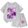 Sommer-T-Shirt-Set Kinder Oberteil Mädchen KPop Huntrx Devil Hunter Mädchengruppe Bedruckt Kurzarm Shorts Zweiteiliges Set