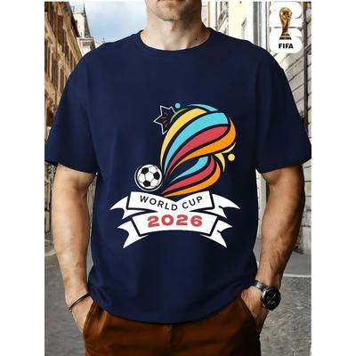FIFA World Cup Football. US, Canada And Mexico Themed Printed Crew Neck Men's T-Shirt, Regular Men's Undershirt