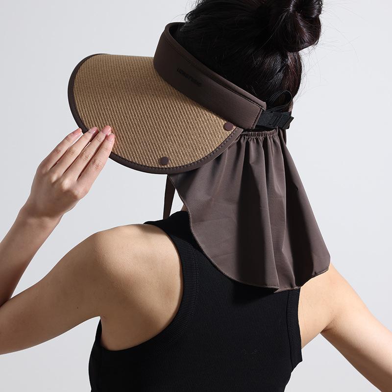 Cycling Empty Top Sun Hat Female, Straw Vinyl Shawl Foldable Big Eaves Sun Hat UV Protection Sun Hat