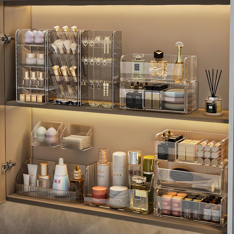 Acrylic Plastic Makeup Organizer Storage Box Lipstick Jewelry Display Transparent Cosmetics Case Brush Holder Organizer