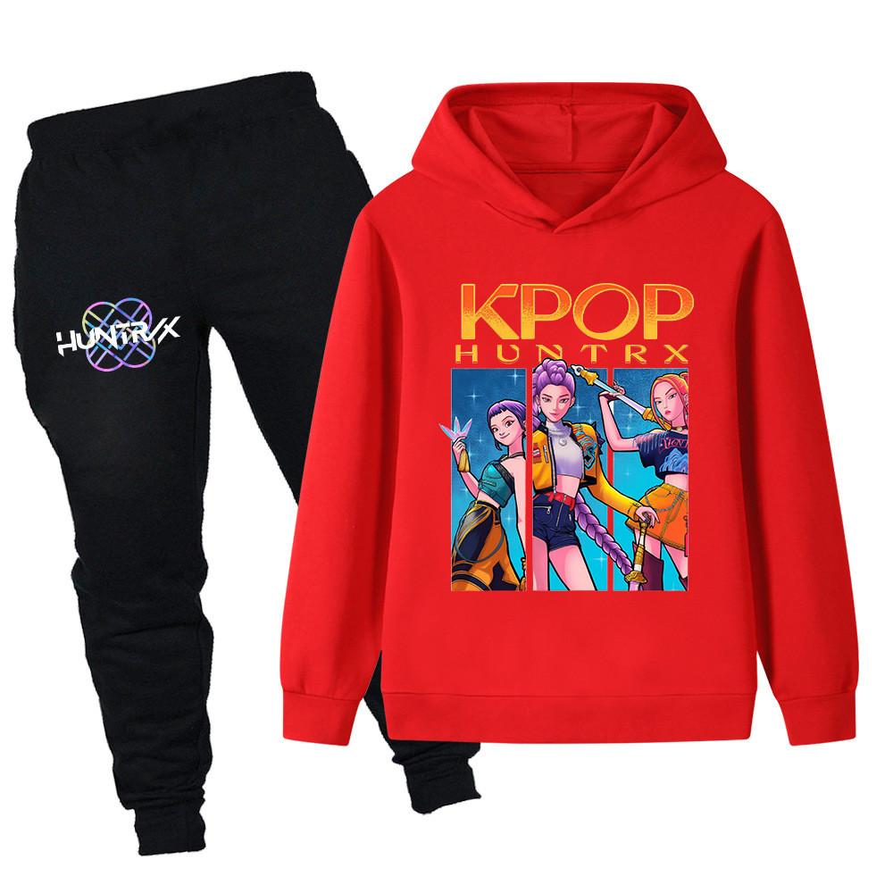 PB1211 Kinder Jungen Mädchen Kpop Mira Zoey Rumi Druck Langarm Kapuzenpullover Hose Hosen Kleidersets