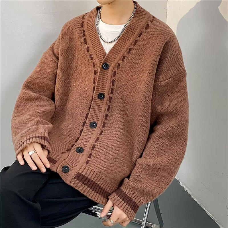 Autumn and Winter V-neck Sweater Cardigan Men's Casual Loose Thread Jacket Japanese Retro Trend Korean Knitted Sweater