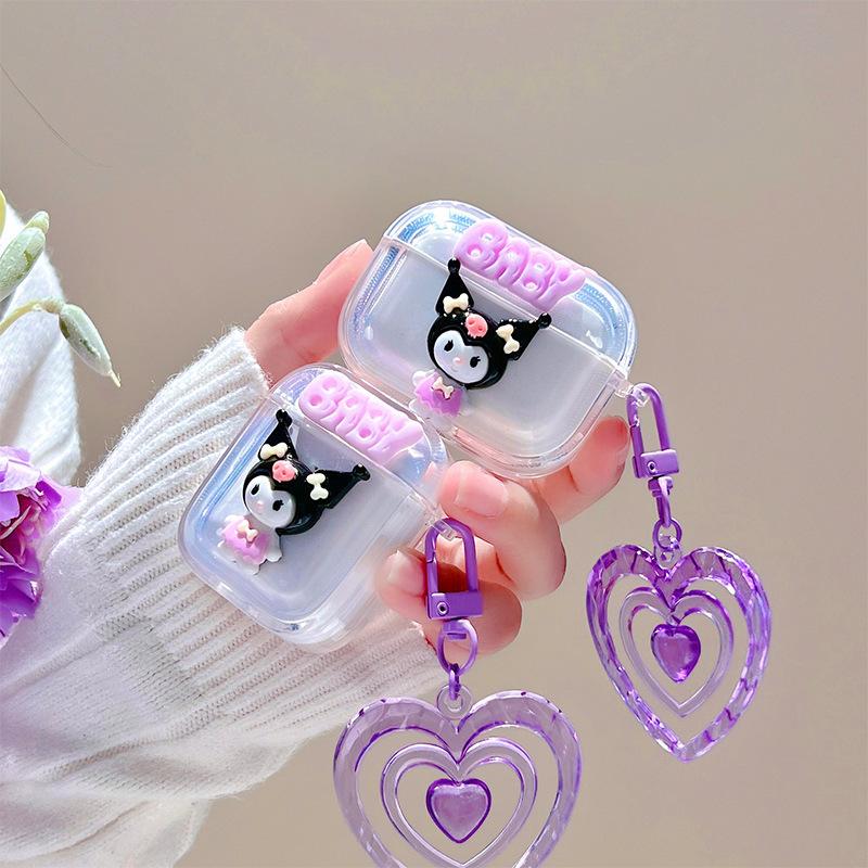 Apple Bluetooth Headset Cover Is Suitable For Airpodspro1/2 Generation Female 3 With Transparent Love Purple Little Devil Cute