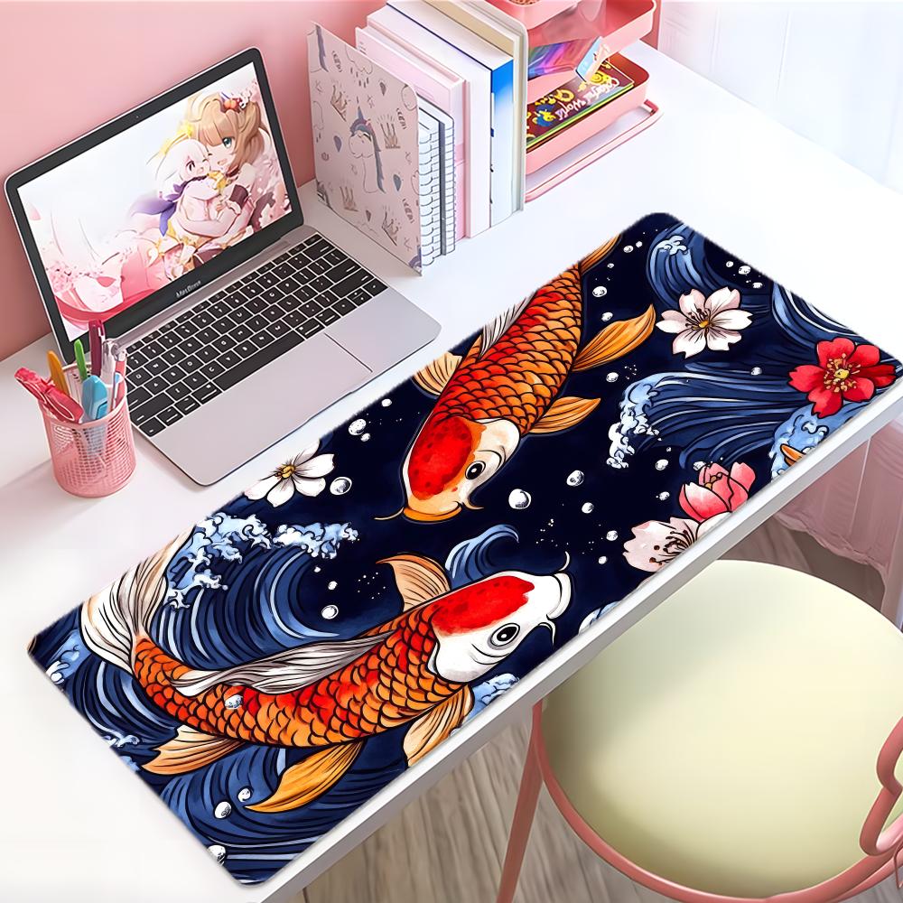 Colorful Koi Fish Beautiful Lucky Art Mouse Pad Large Thick Desk Pad Stitched Edges Gaming Mouse Mat For Pc