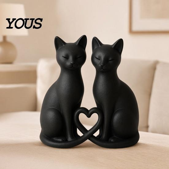 Love Heart Cat Decoration 3D Printed Couple Figurine, Minimalist Heart-Shaped Sculpture, Figurines Romantic Ornaments for Home Office Durable