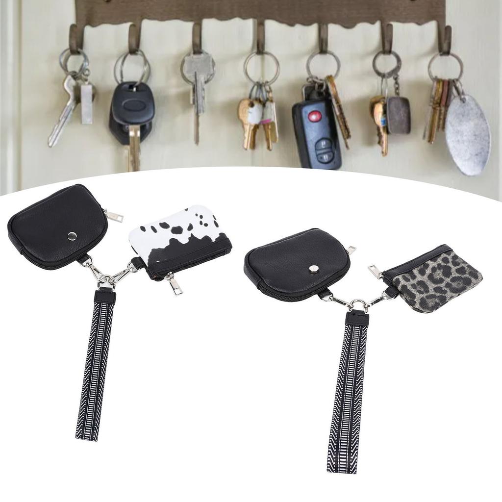 Mini Zip Wristlet Wallet Water Resistant Detachable Fashionable Dual Pouch Coin Purse Keychain for C