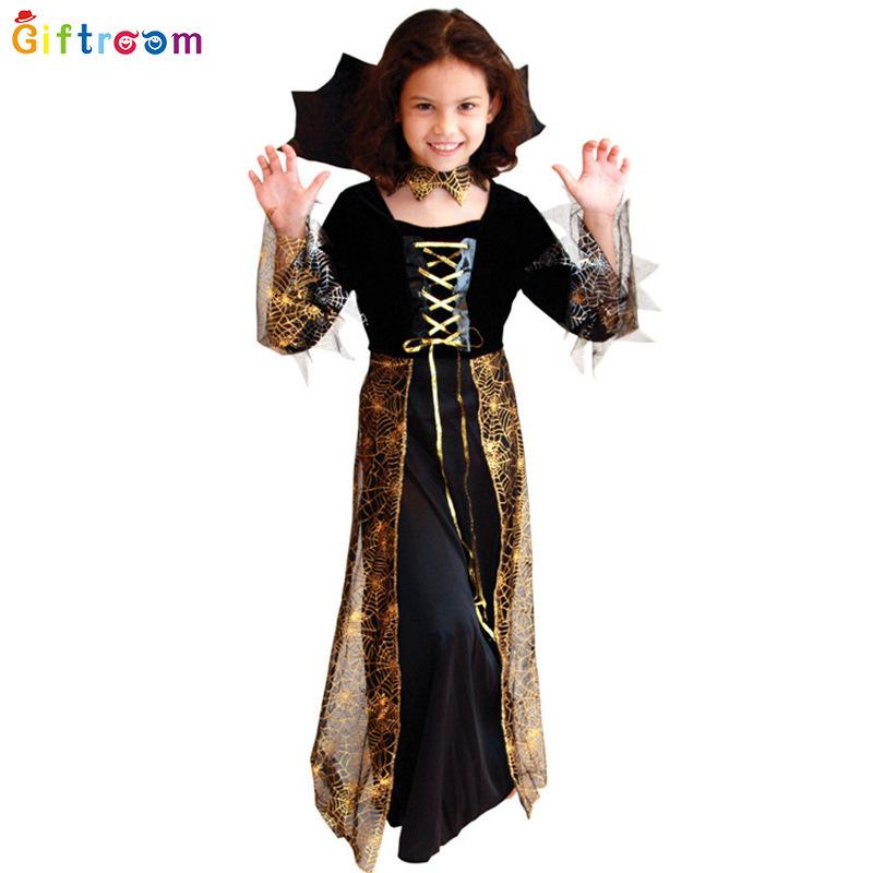 

Трендовый костюм ведьмы для девочек с великолепной длинной юбкой из золотистого тюля с паутиной M