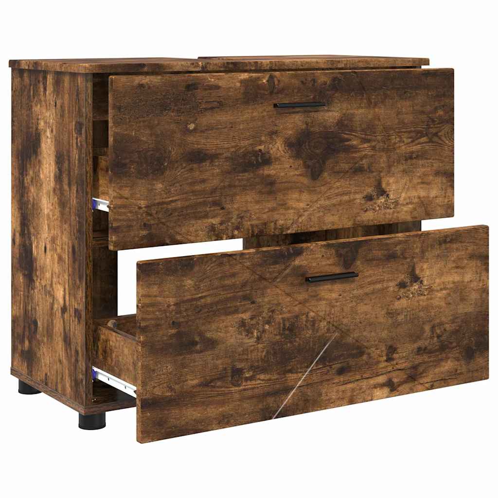 Bathroom Furniture Set 3 Pieces Smoked Oak Plywood and Metal
