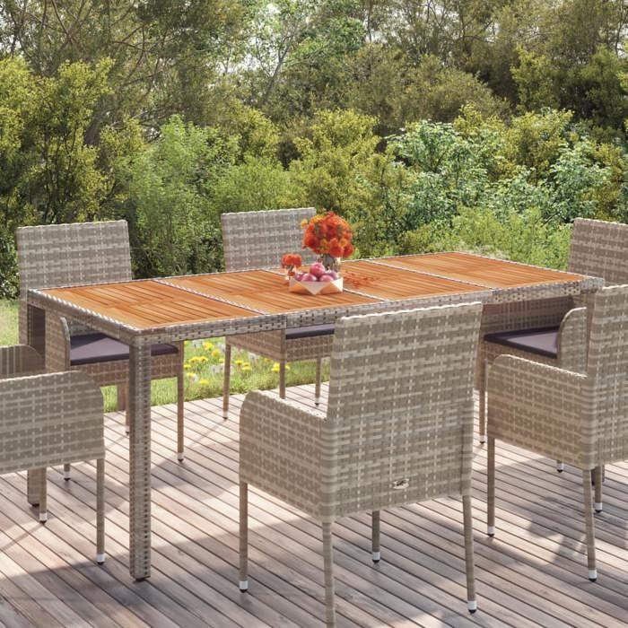 VidaXL Garden Table Wood Top Grey 190x90x75 Cm Woven Resin, Garden Furniture, Outdoor Furniture, Table, Table 319906