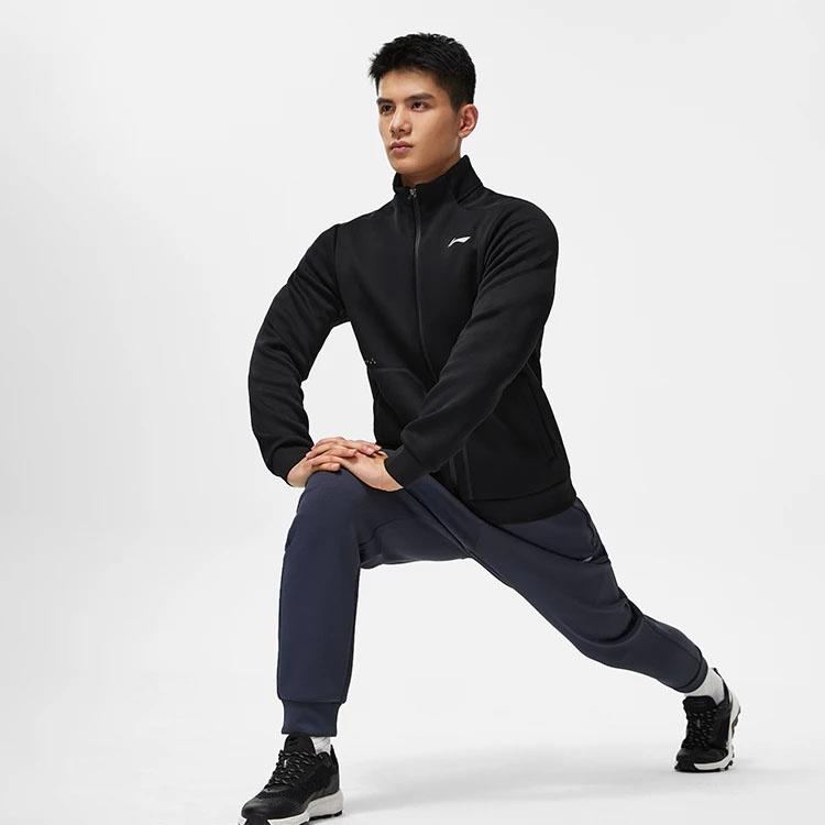 Li-Ning Li Ning Fitness Series Sweatshirts Men's Black Stand Collar Moderate Cardigan Unisex AWDT437-1