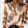 Dames Satin Lange Mouwen Shirt Vintage Blad Bloemenprint Blouse Kraag Enkelzijdig Sluiting Losse Kantoor Tops