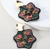 Vintage Flower Beads Handmade Weave Statement Jewelry Big Dangle Drop Earrings For Women Trend Luxury Charm Unique Accessories
