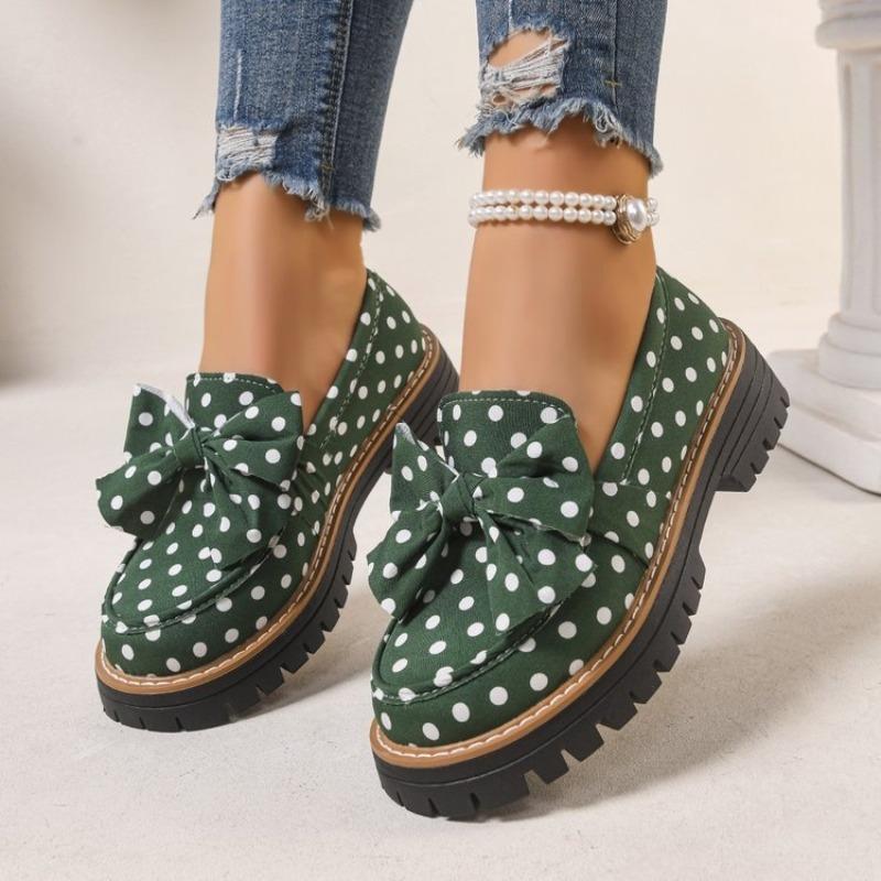 Schleife Polka Dot Damen neuer Stil Retro kleine Lederschuhe Damen Einzelne Schuhe