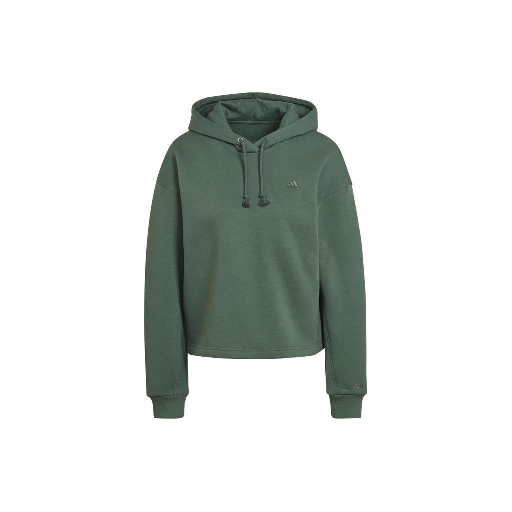 Adidas Womens All Season Hooded Long Sleeve Sweatshirt Solid Color Embroidered Logo Women Sweatshirt Green HK0448