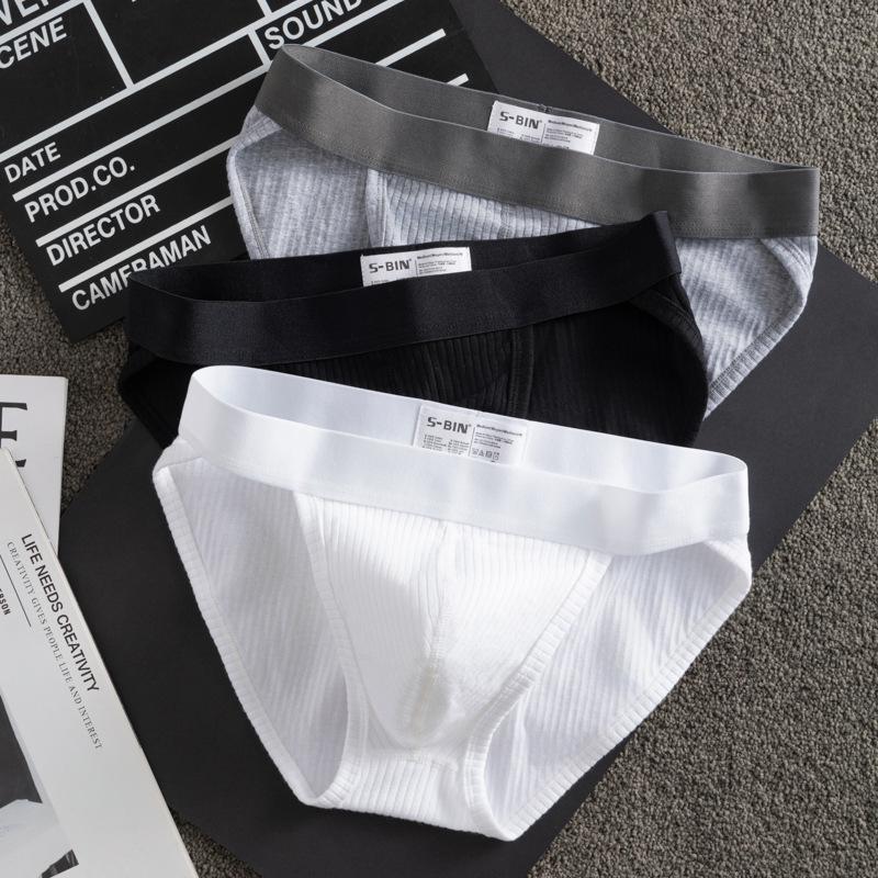 Men's Ribbed Pure Cotton Briefs - Solid, Breathable, Sweat-Absorbing, High Cut, Large Pouch, Four Seasons.