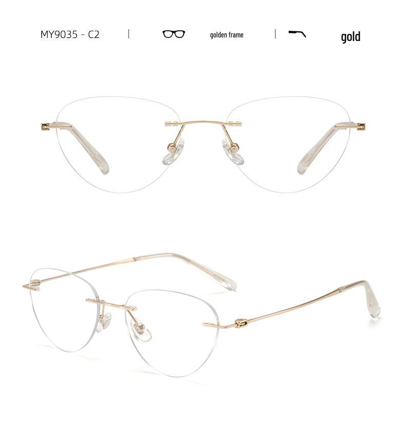 Ultralight Titanium Rimless Women's Cat-Eye Glasses 53 - Elegant Versatile Design