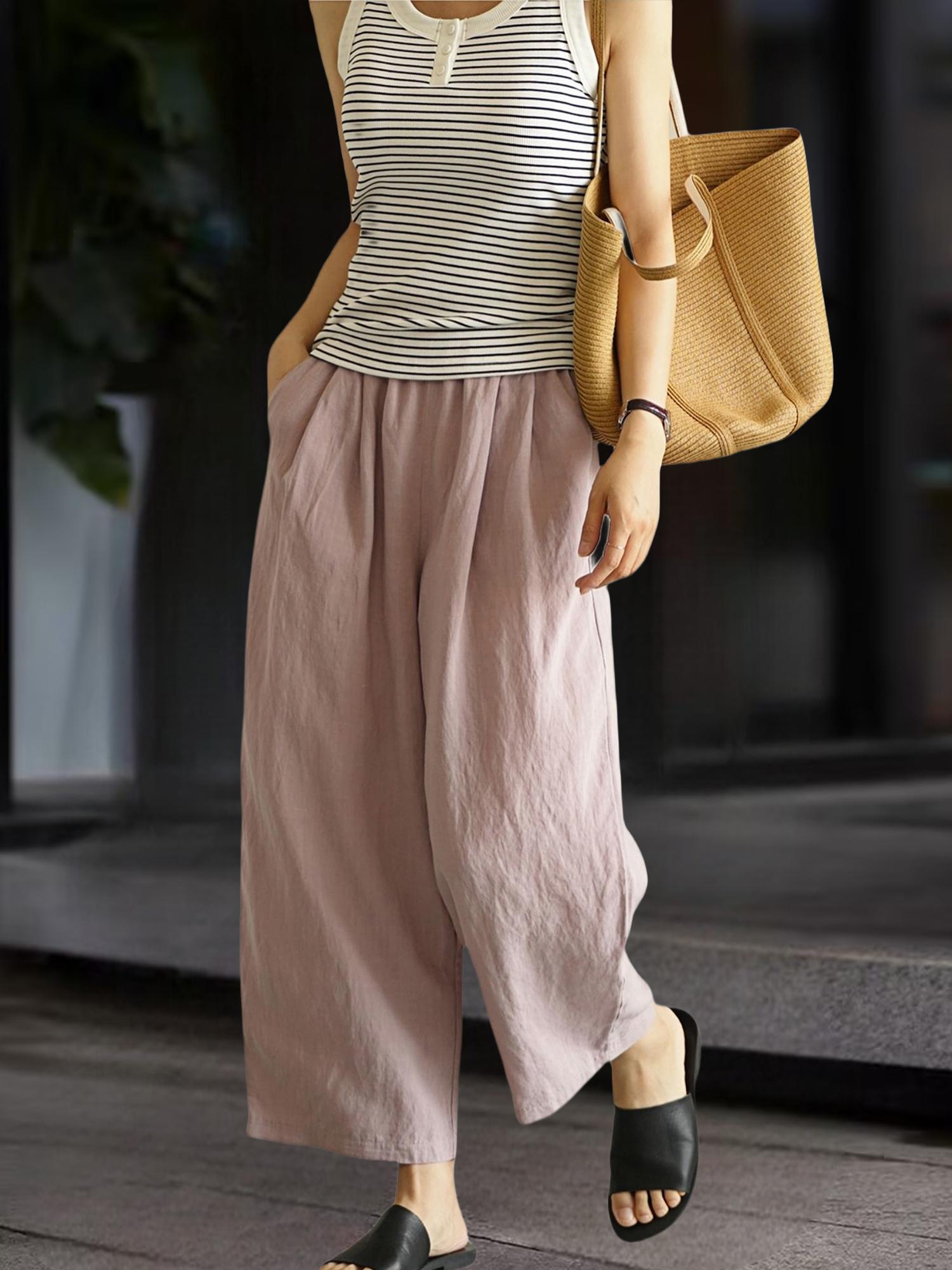Women s Retro Tencel Linen Cropped Wide-Leg Summer Harem Pants 2026 M (for 100-115 jin)
