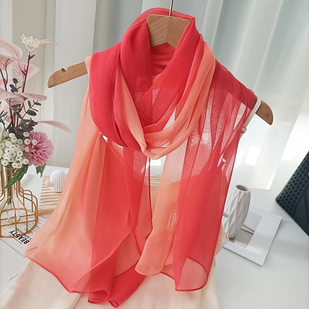 

Gradient Color Print Design Women Silk Scarf Shawl Elegant Headscarf Convinient Bandage Hijabs Chiffon Muslim Wrap Scarves