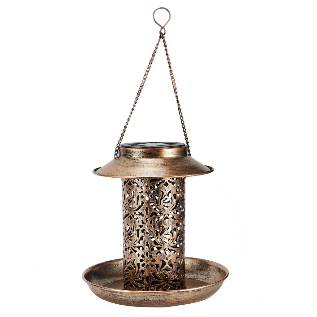 Solar Bird Feeder Solar Powered Garden Light Portable Hanging Hollow Out Courtyard Lamp