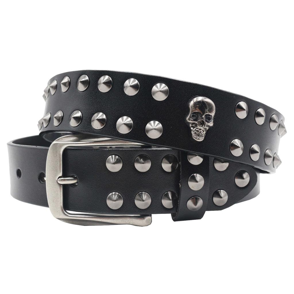 2026 Metal Skull Rivet Hip Hop Punk Leather Belt Man Woman Motorcycle Sport Gothic Vintage Belt Y2k Cinturones De Mujer