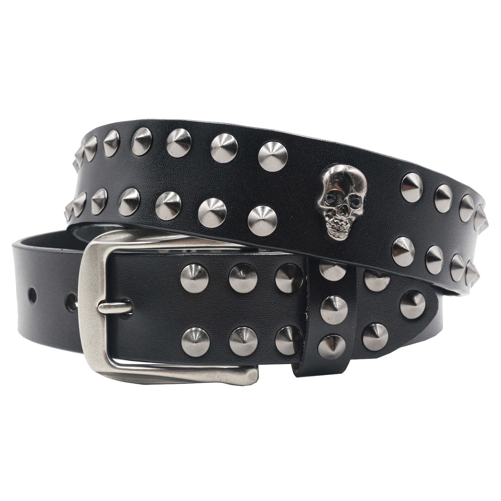 

2026 Metal Skull Rivet Hip Hop Punk Leather Belt Man Woman Motorcycle Sport Gothic Vintage Belt Y2k Cinturones De Mujer 105CM