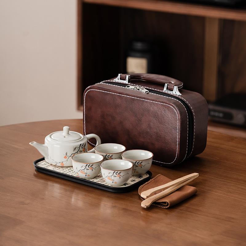 Ru Kiln Travel Tea Set Portable One Pot Four Cups Chinese Style Merchandise Guochao Company Event Companion