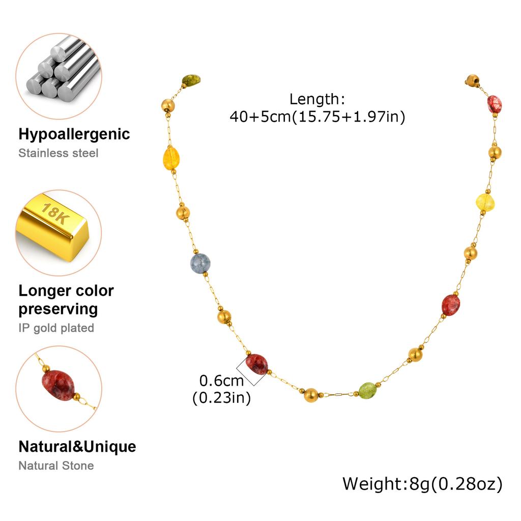 Collier en Pierre Naturelle Multicolore Arc-en-ciel en Forme de Y pour Femmes, Collier Chaîne Boho à Perles en Acier Inoxydable, Bijoux de Fête Tendance