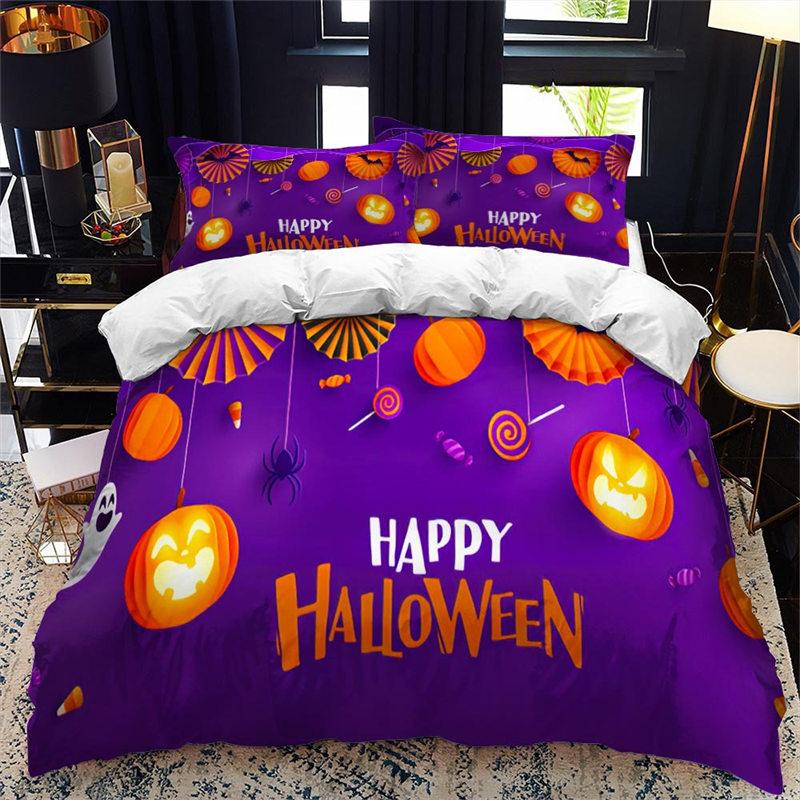 Halloween Duvet Cover King Microfiber Medieval Haunted Castle With Garden Pumpkins Dark Clouds Scary Nights Print Bedding Set