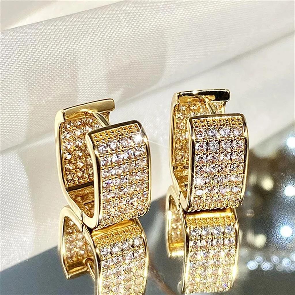 2Pcs Fashion Square CZ Huggie Hoop Earrings for Women Elegant Sparkling Cartilage Lobe Piercing Jewelry Gift