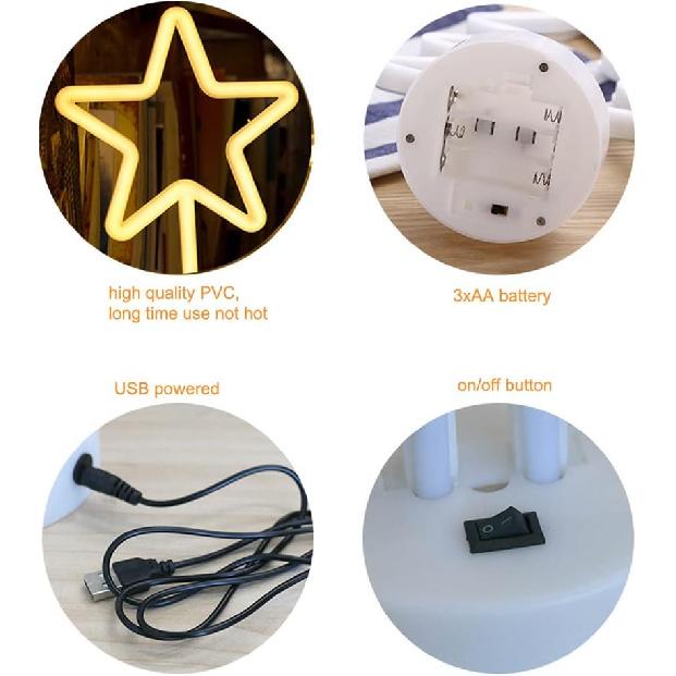 Star Neon Sign Light with Base Star Shape LED Night Light Table Lamp Party Christmas Birthday Star Light Decor, USB or