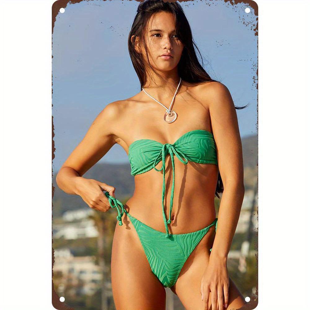 

Metal Tin Sign Wall Art, Vintage Beach Bikini Retro Plaque, Rust Resistant Pre Drilled for Home Bar Bathroom Decor 20x30cm