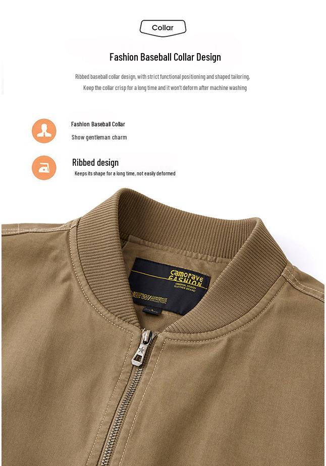 2024 Men's Plus Size Cotton Pilot Jacket - Spring/Autumn Lightweight Long Sleeve Baseball Workwear