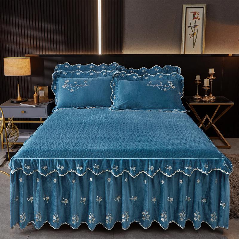 Jupe de lit en Fiber de lait d'hiver, couvre-lit matelassé en dentelle, épais et chaud, couverture de matelas en polaire pour bébé, literie en molleton de corail