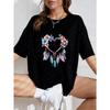 White T-Shirt With Dreamcatcher Heart Floral Print For Casual Wear