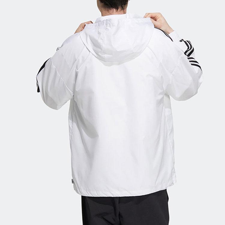 Adidas Neo Striped Logo Zip Hooded Jacket Men Outerwear White HN8788