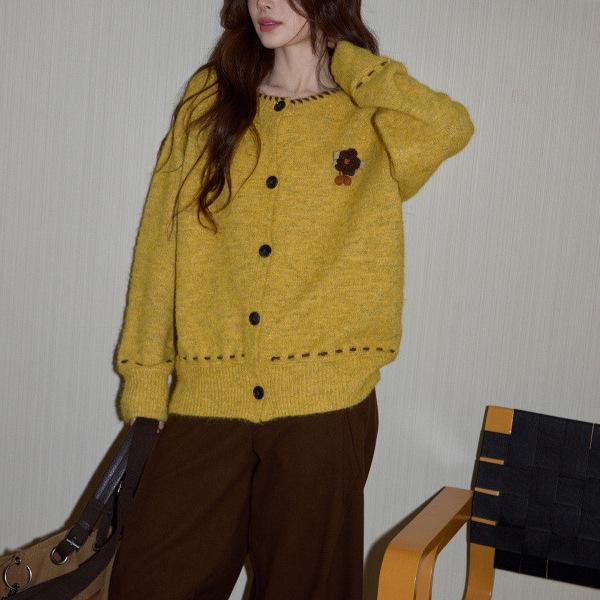 Women's Yellow Wool Knitted Cardigan - Winter Thick, Loose, High-Grade Sweater Coat