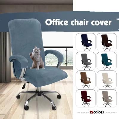 Computer Office Chair Cover Soft Velvet Solid Color Removable Spandex Armchair Slipcover