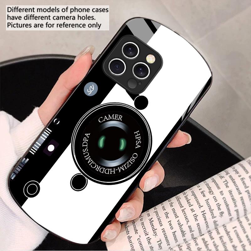 Dark Green Camera Pattern For iPhone 16 15 14 13 Plus 12 Mini 11 Pro Max XR Xs Max X 7 8 6 6S 2022 Elliptical Glass Phone Case