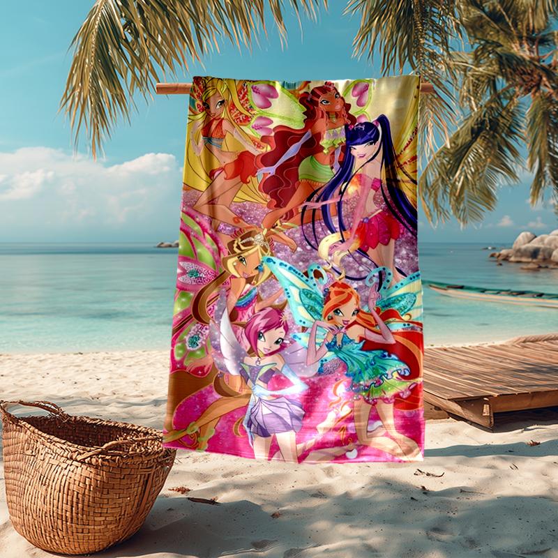 Ultra-Soft Beach Towel with Winx Club Theme,Ideal for Pool - Camping, Diving - Perfect Travel Essential, Vibrant Beach Towel.