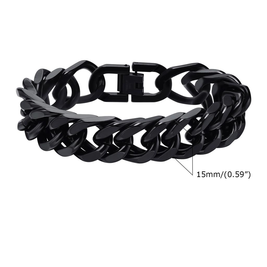 Stylish Double Curb Chain Bracelets for Men Boys,8/10/12/15mm Stainless Steel Miami Link Wristband,Punk Zircon Gifts
