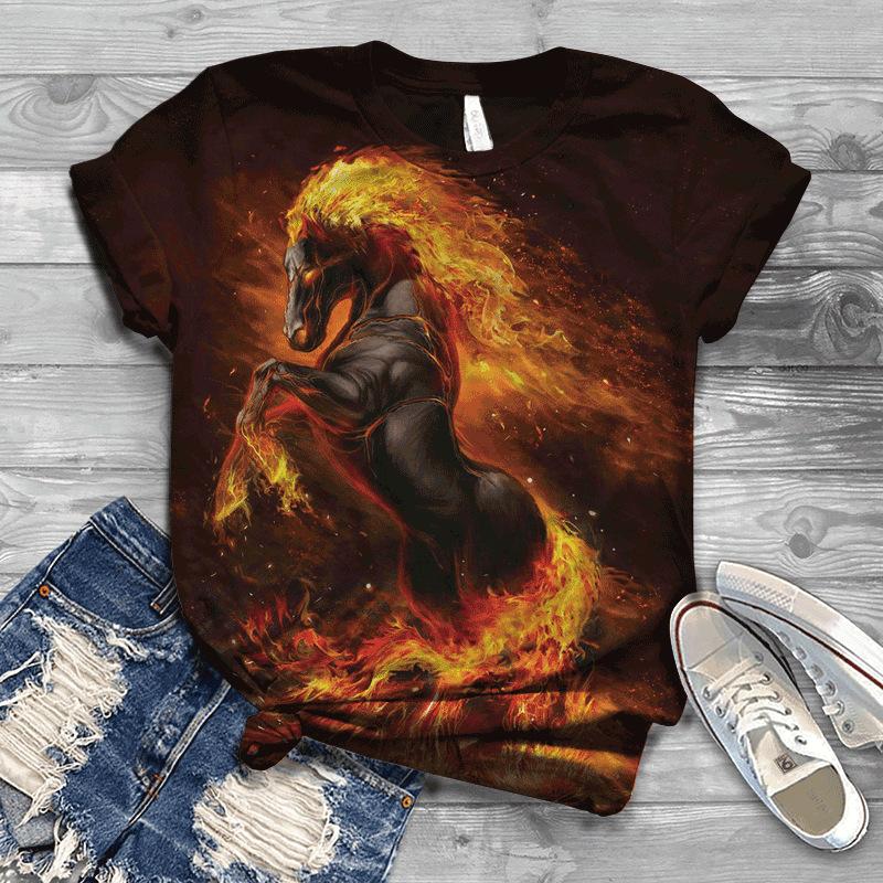 New European and American 3D Digital Printed Women's Loose Short Sleeved Casual Top T-shirt